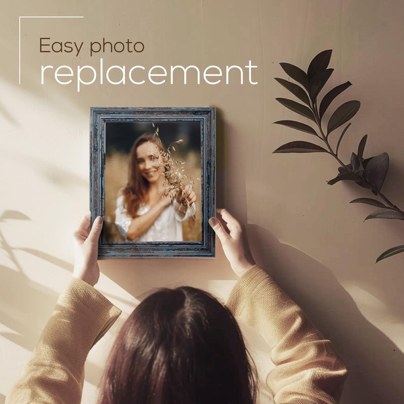 Truu Design Weathered Picture Frame, Distressed Wooden Look for Wall or Tabletop Display, Lightweight Photo Frame with Glass Cover, 8" x 10", Gray - Image 4